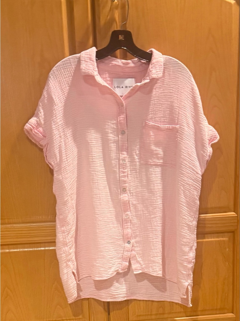Lola River Gauze Light Pink Button Down Shirt Short Sleeve Size XL